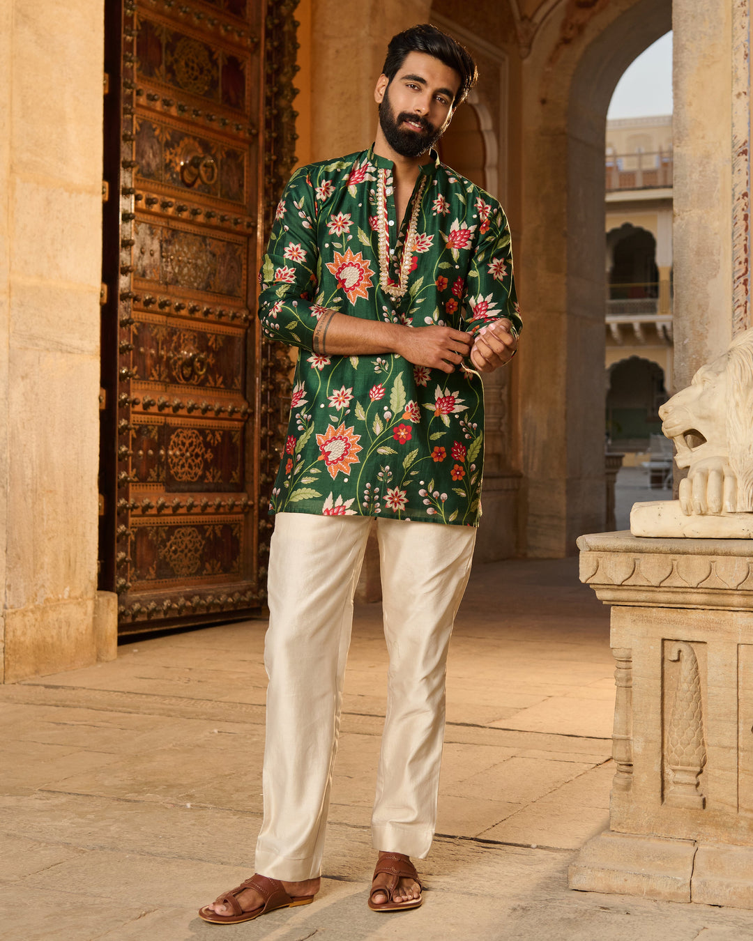 Ayaan Green Printed Chanderi Kurta