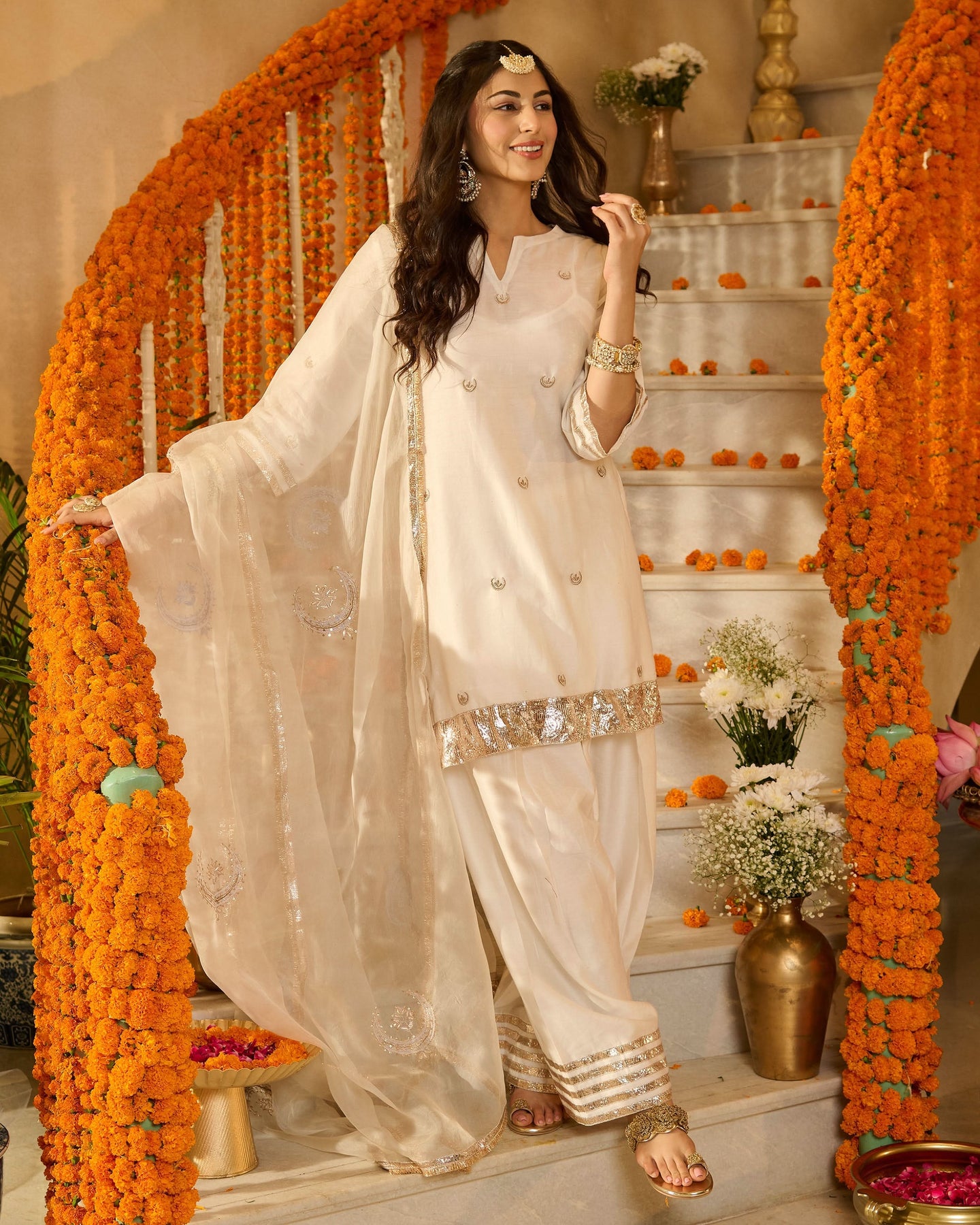 Devi Off White Solid Chanderi Farsi Salwar Set
