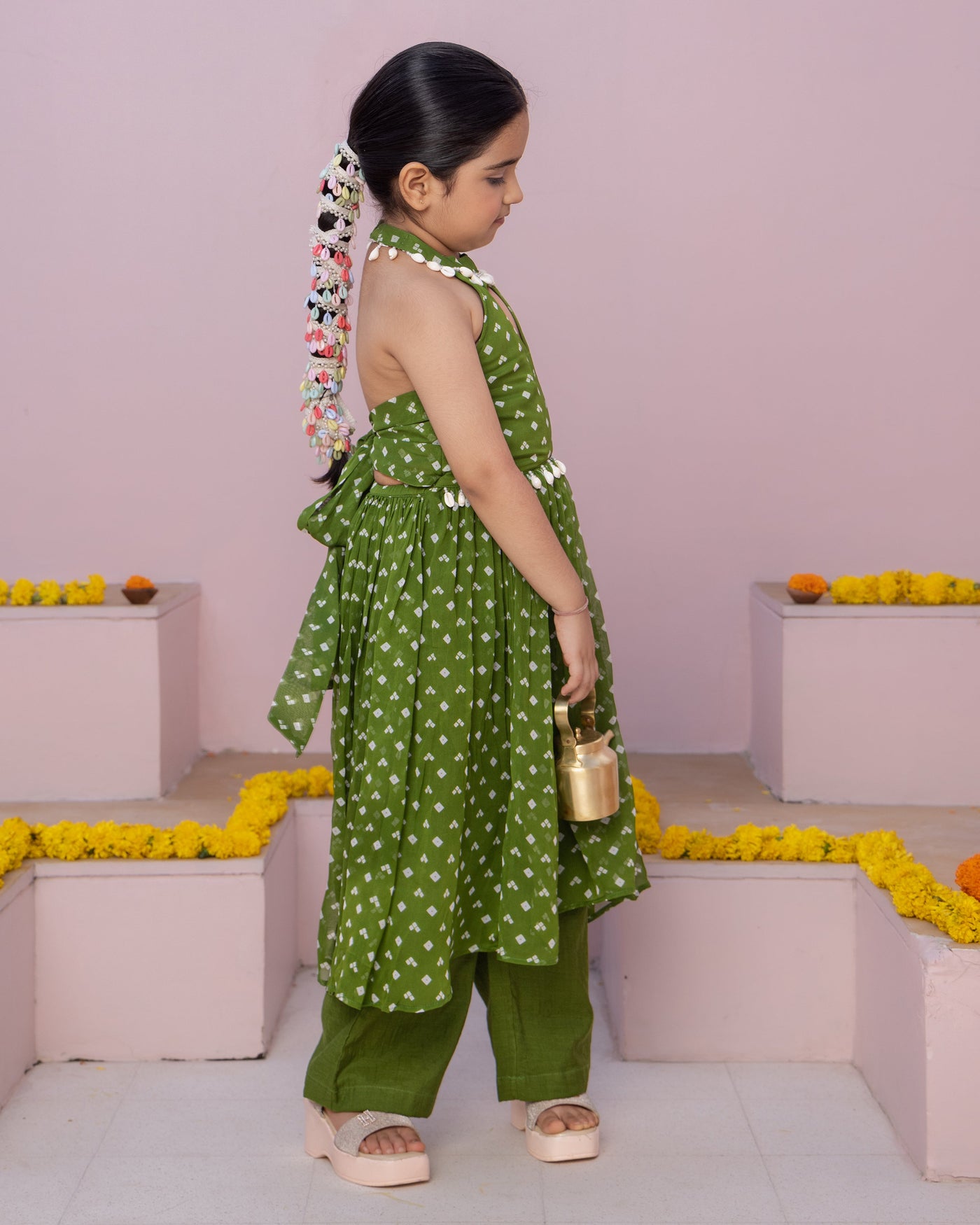 Pihu Green Bandhani Georgette Coord Set