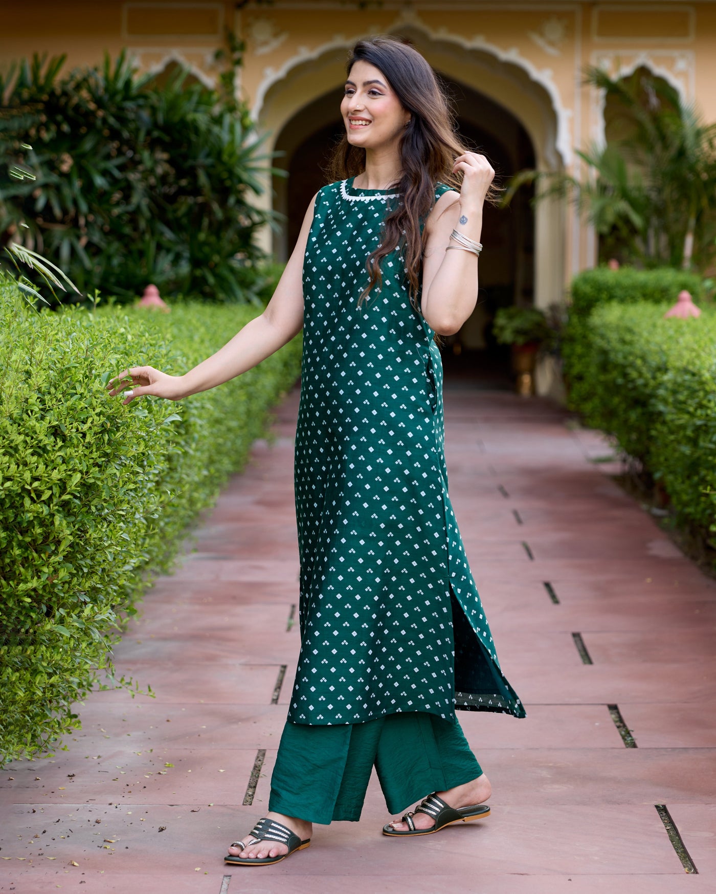 Saj Green Bandhani Chanderi Kurta Set