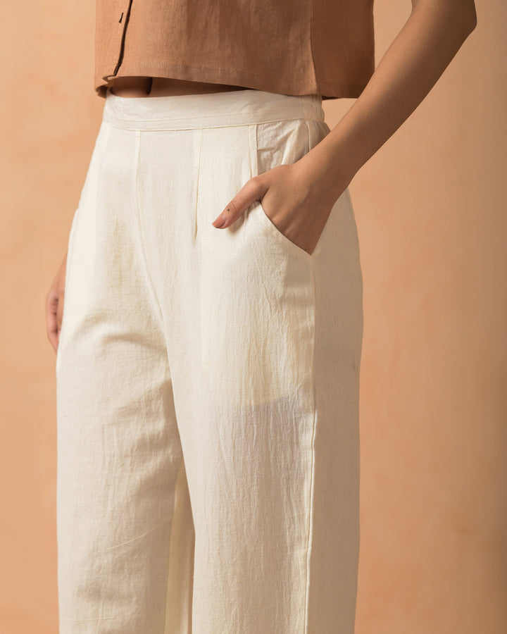 Riyana Cream Cotton Flex Embroidered Straight Pants