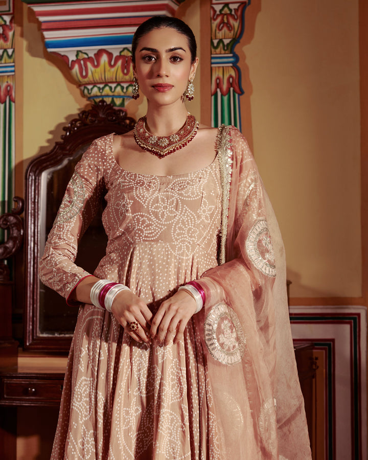 Sobha Brown Bandhani Silk Suit Set