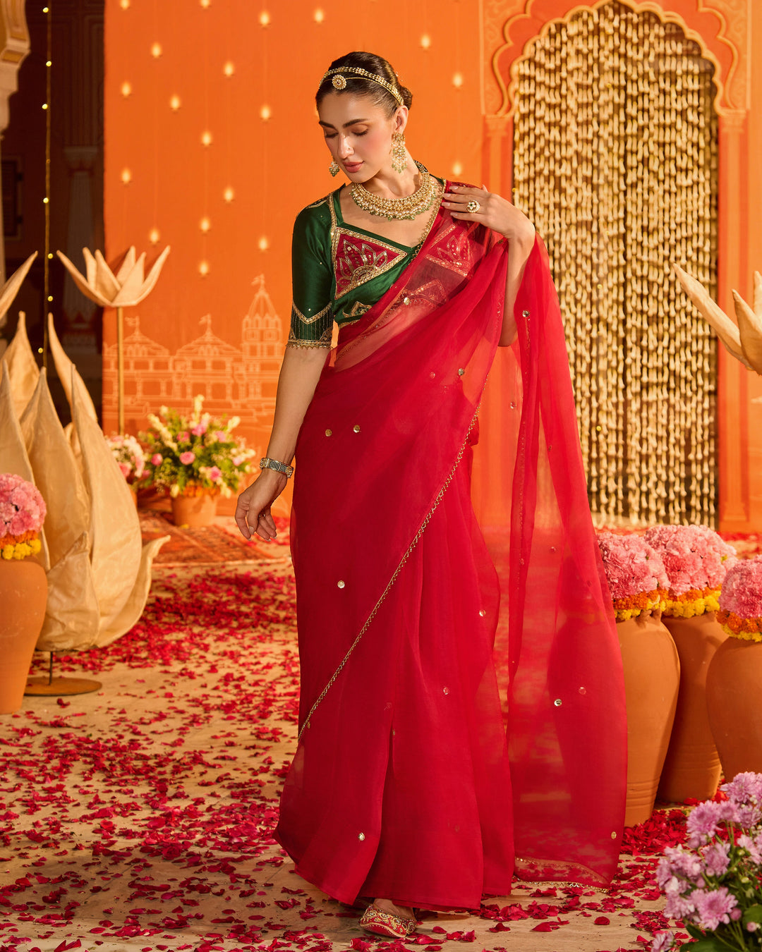 Inayat Green Embroidered Chanderi Aangi Blouse And Saree