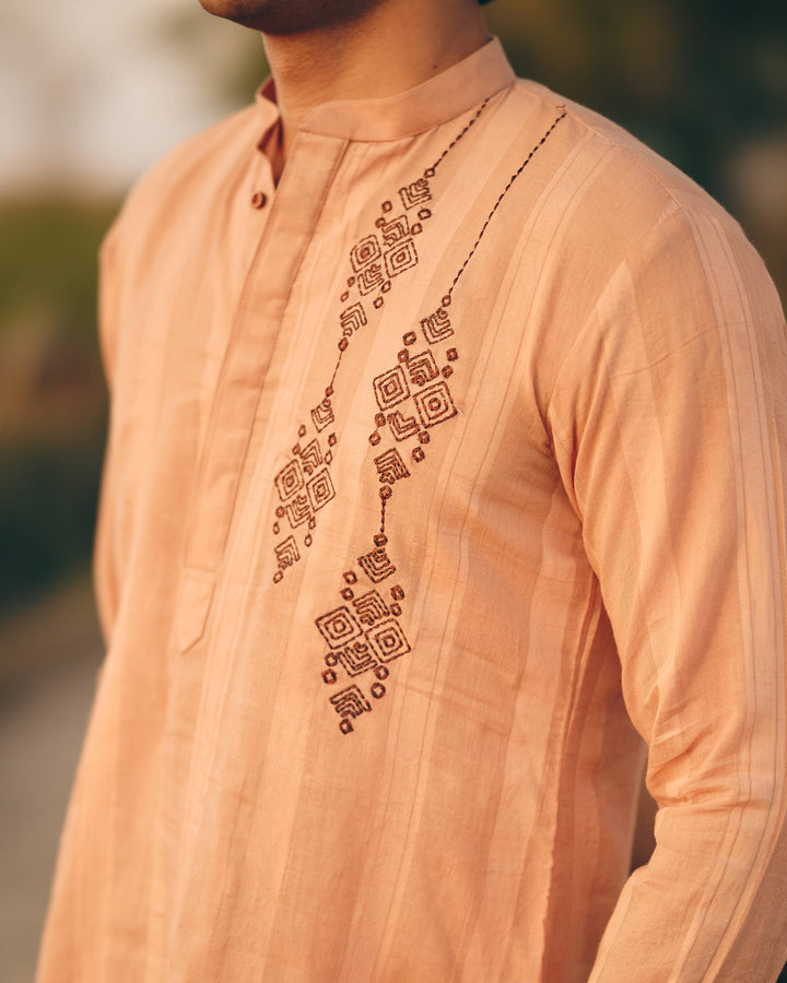 Brix Brown Cotton Dobby Embroidered Shirt