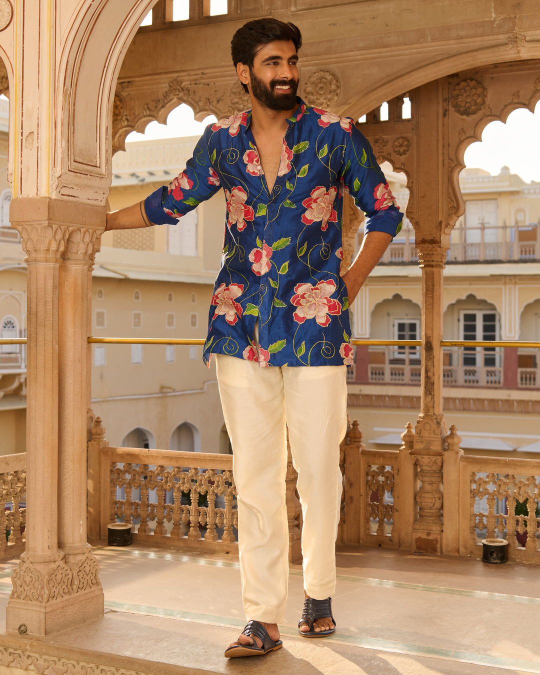 Kabir Blue Printed Chanderi Kurta