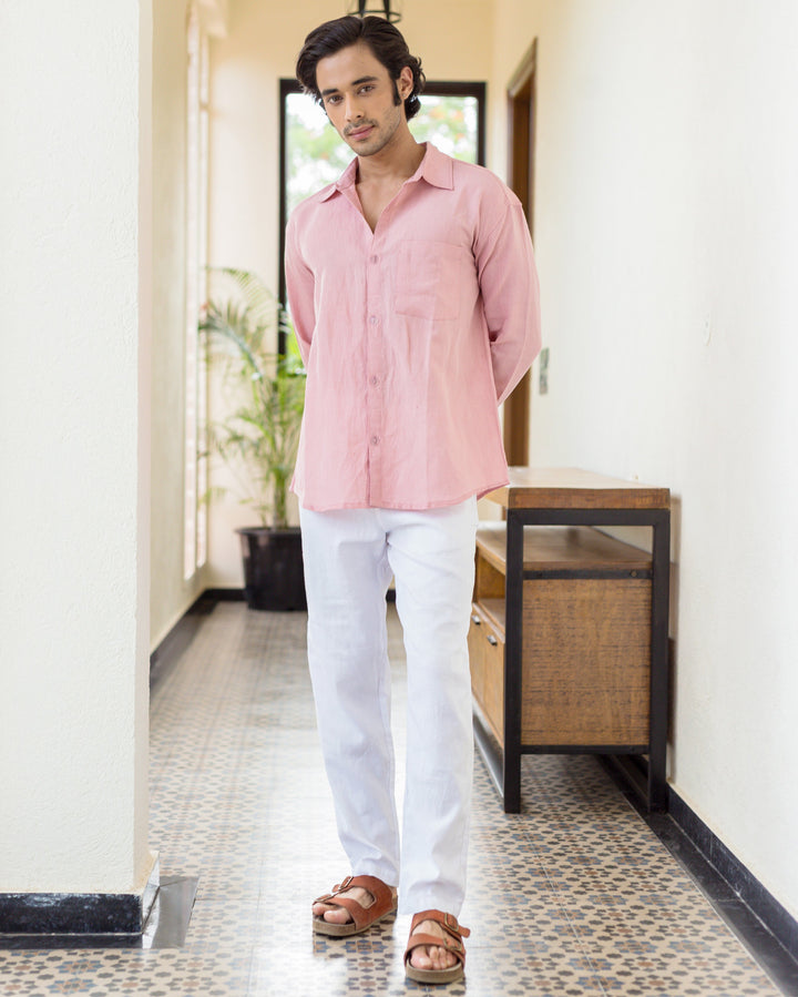 Rovik Nude Pink Cotton Flex Solid Shirt