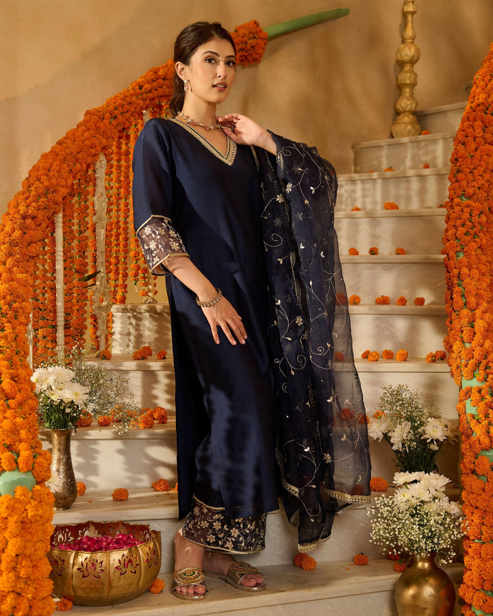 Lumi Blue Solid Chanderi Suit Set