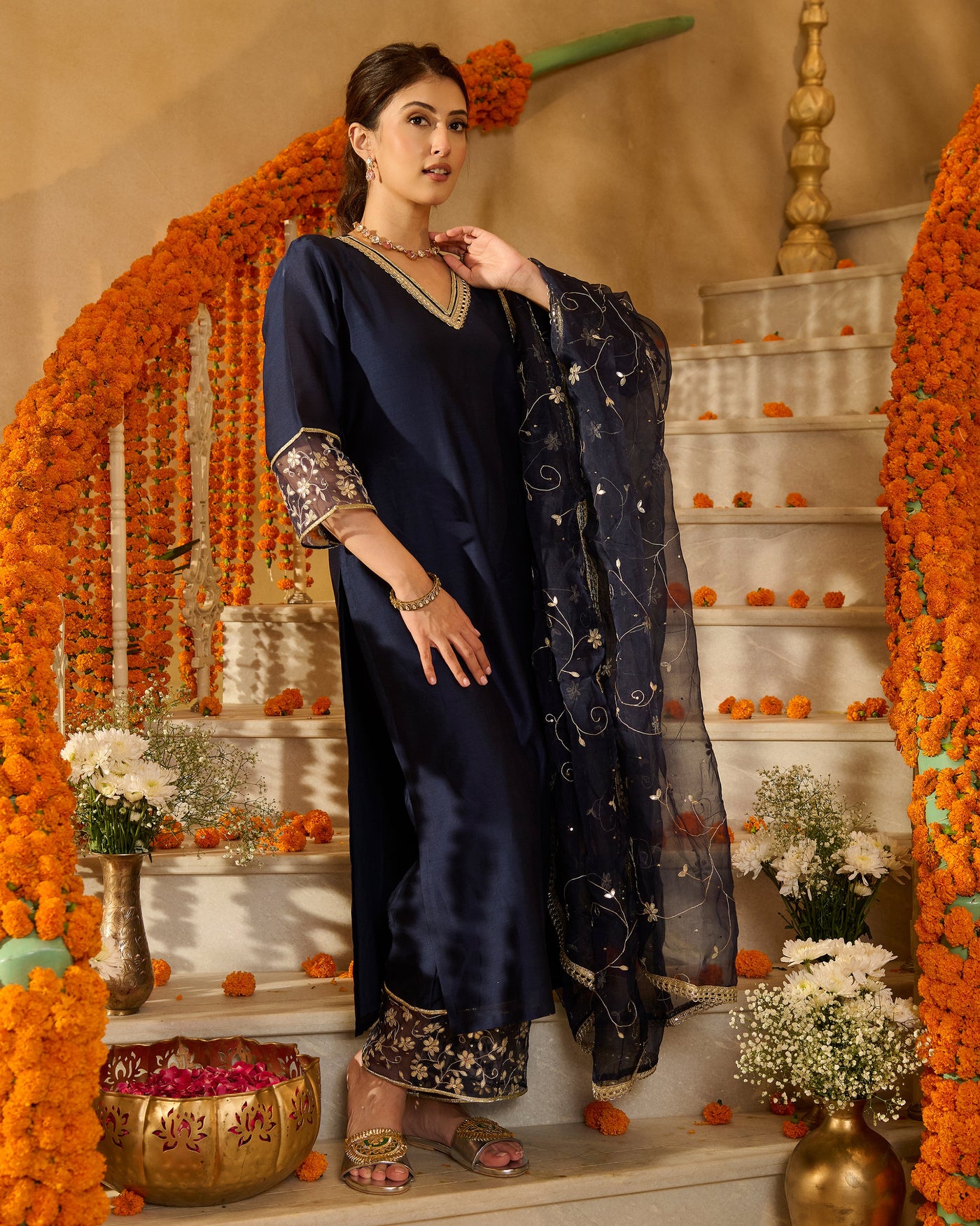 Lumi Blue Solid Chanderi Suit Set
