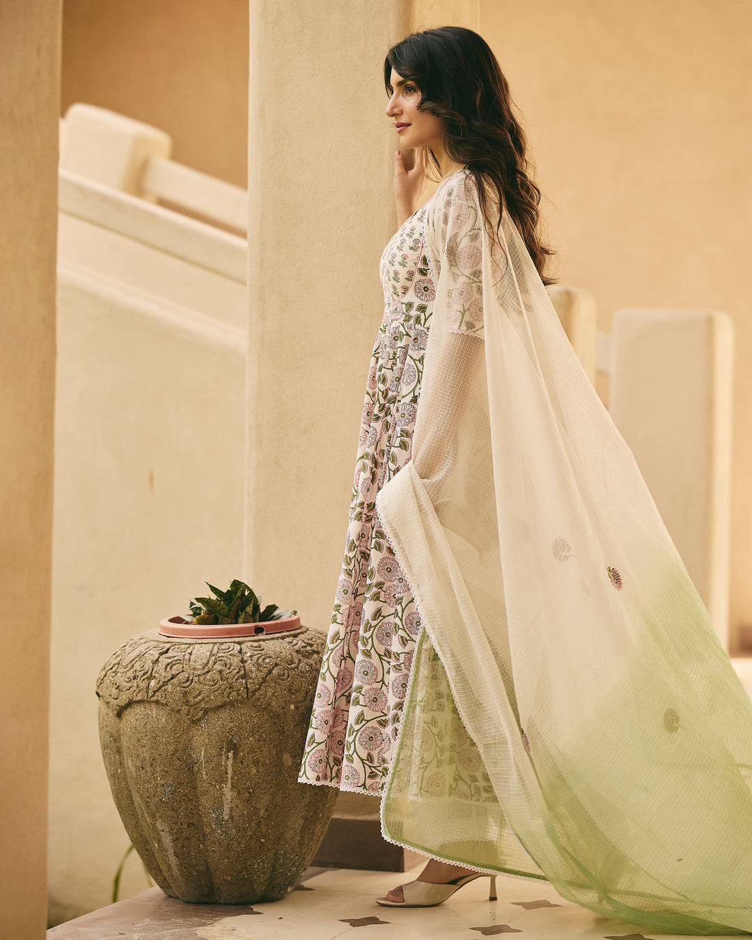 Dasha White Cotton Printed Suit Set