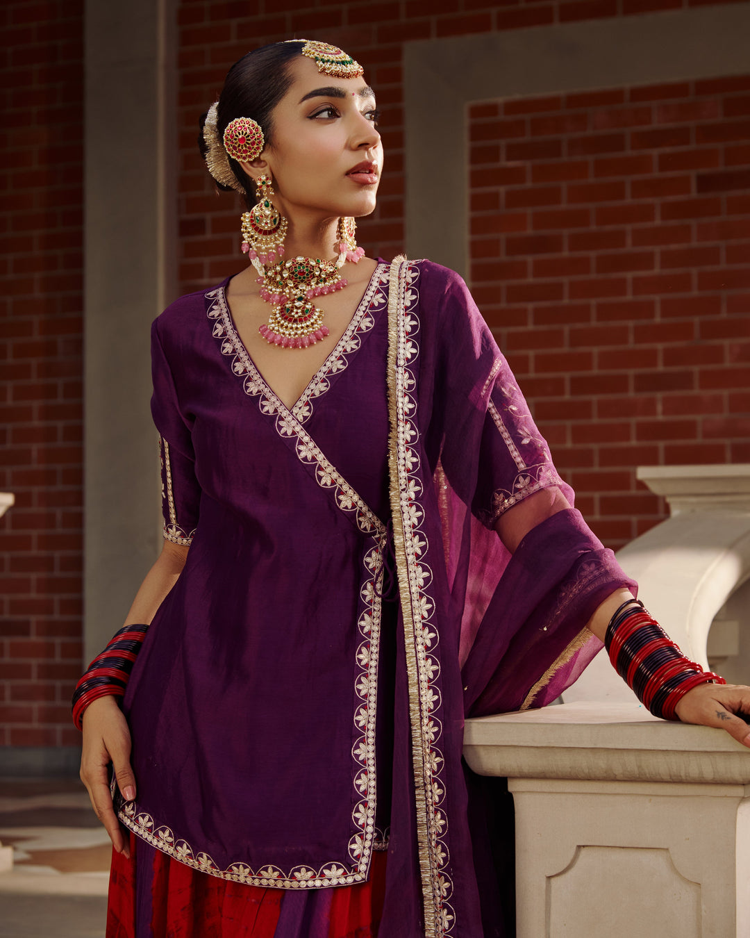 Kalika Purple Embroidered Tie-Dye Chanderi Suit Set