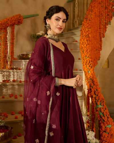 Pulkit Plum Solid Chanderi Suit Set