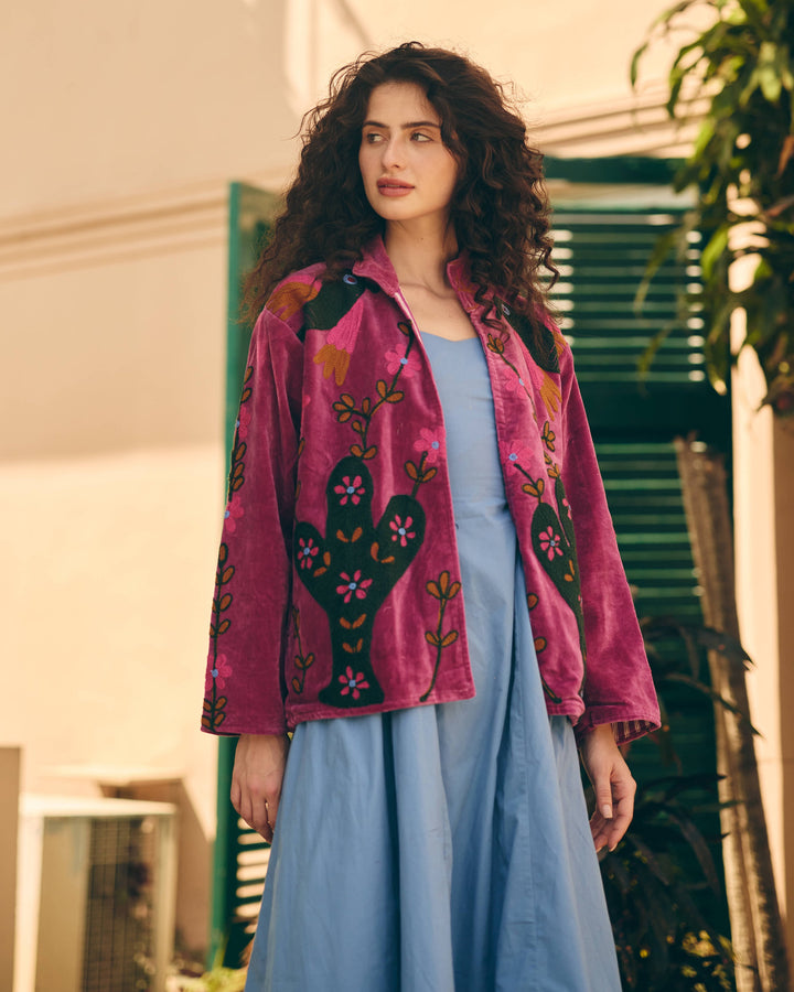 Petaline Pink Velvet Suzani Jacket