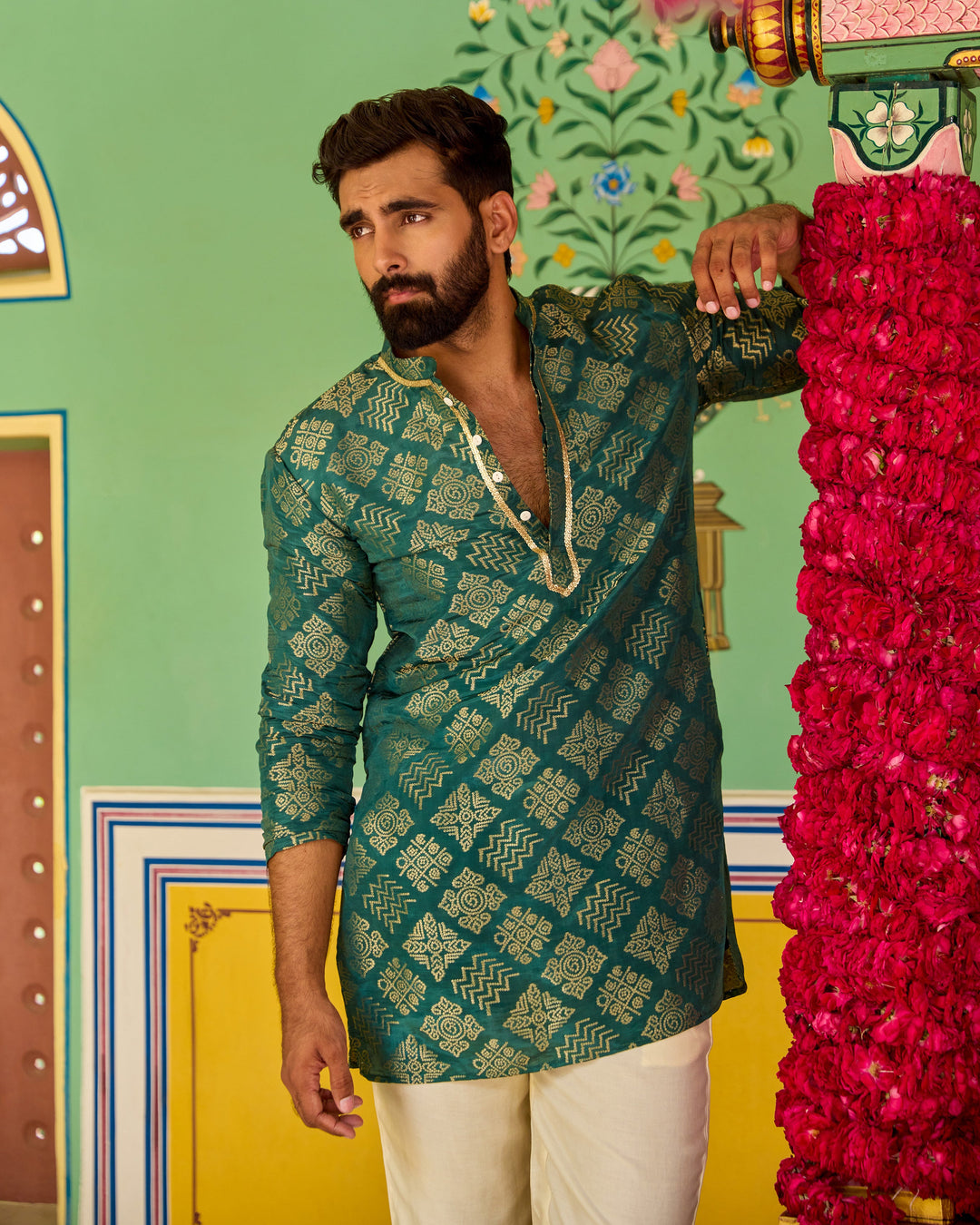 Shiv Green Jacquard Kurta