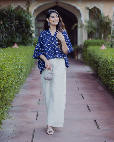 Angan Blue Bandhani Cotton Top