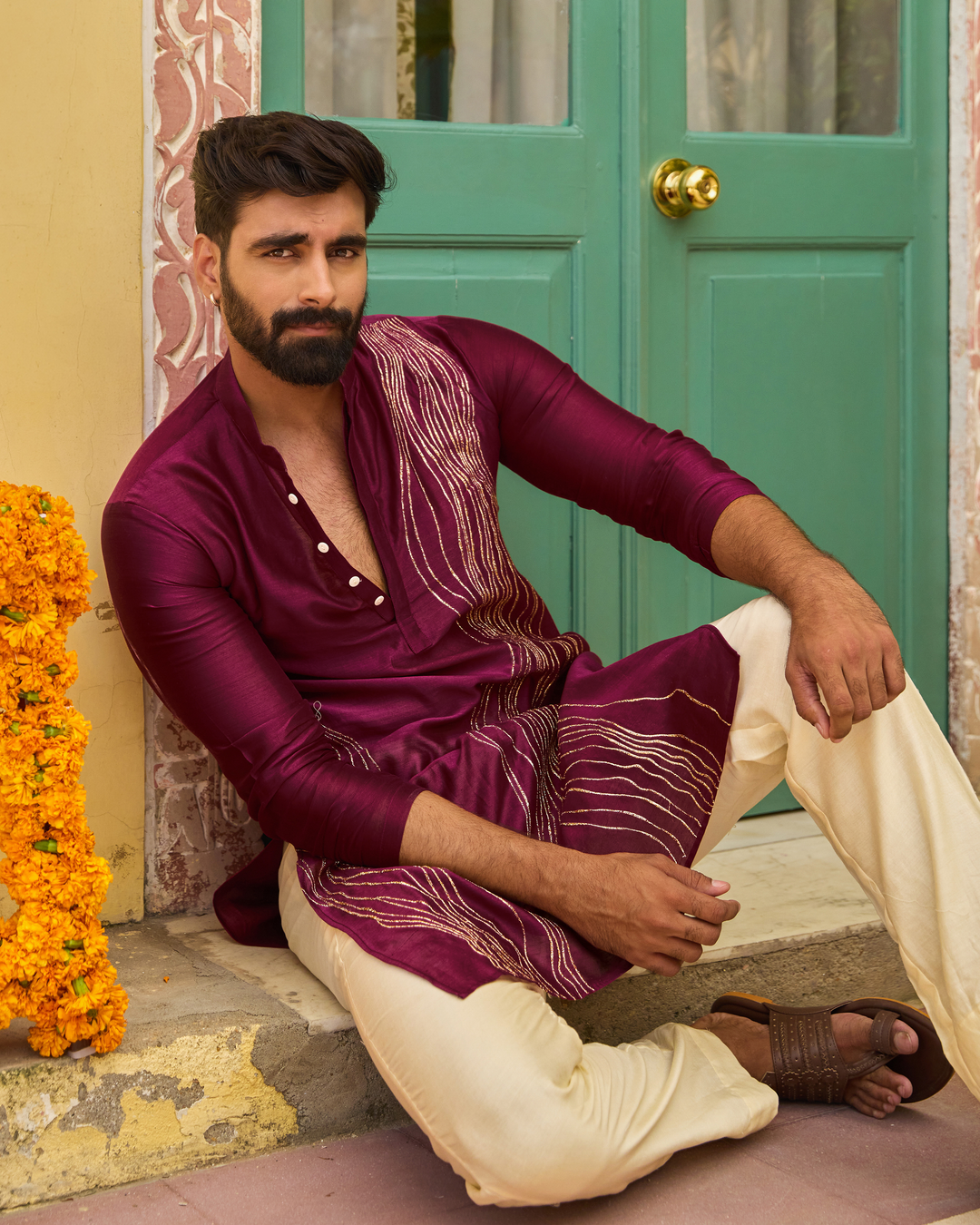 Sivet Plum Chanderi Embroidered Kurta