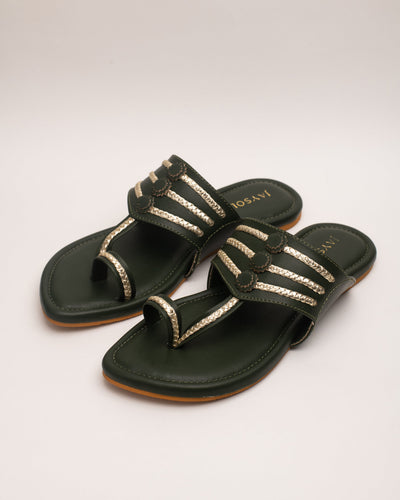 Jalsa Olive Green Kolha Flats 