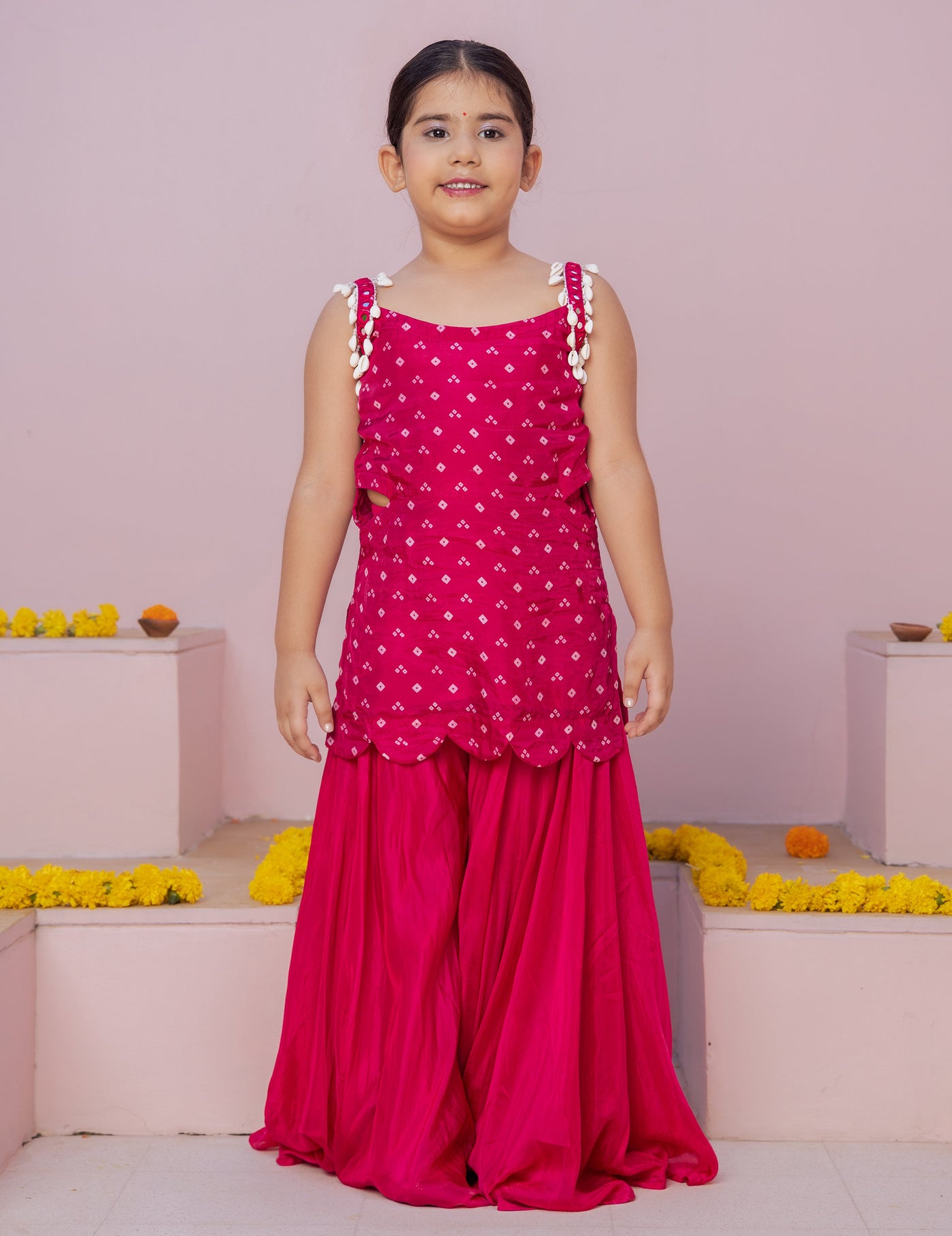 Anvi Pink Bandhani Silk Coord Set