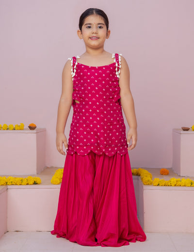 Anvi Pink Bandhani Silk Coord Set