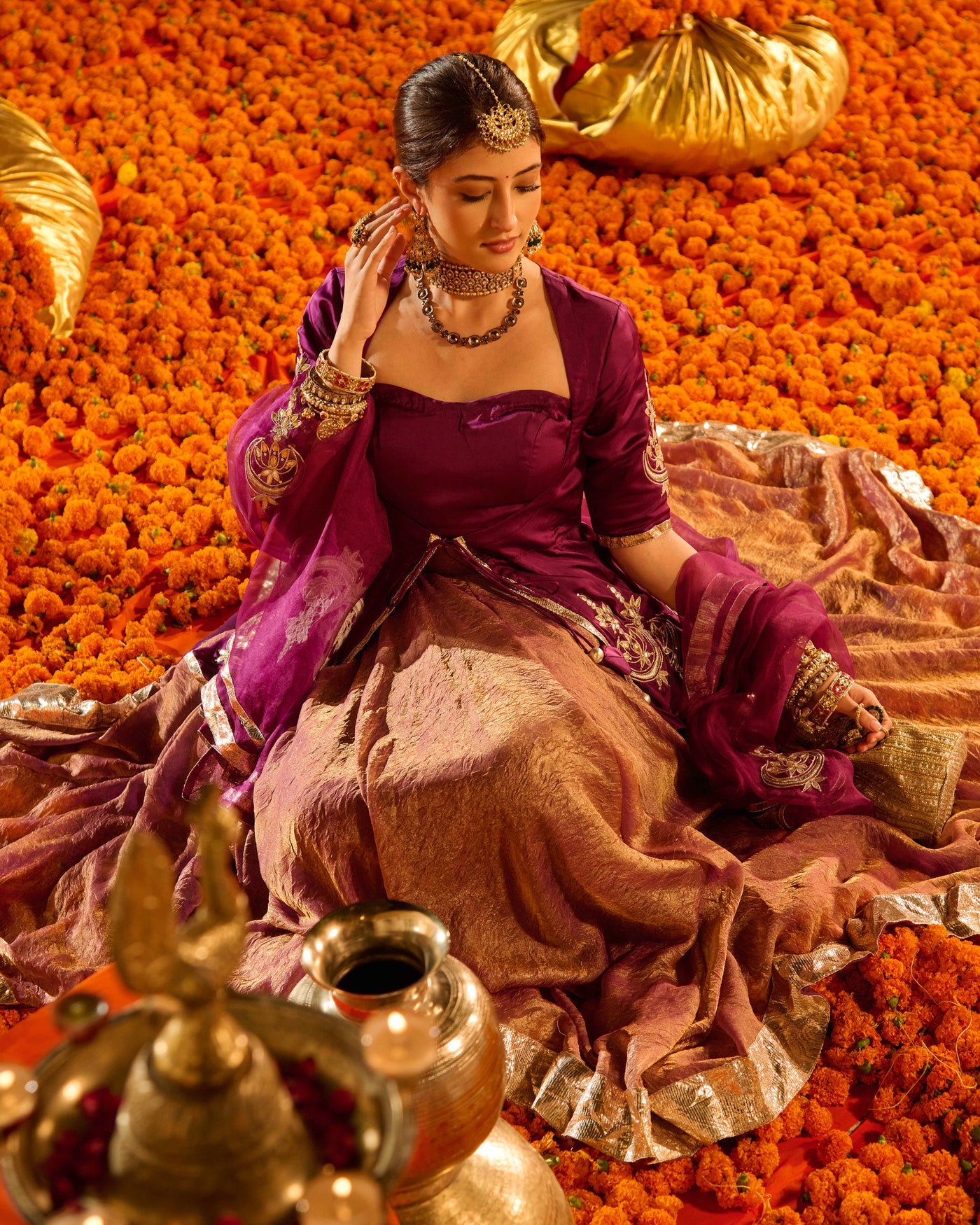 Kamal Purple Solid Satin Lehenga Set