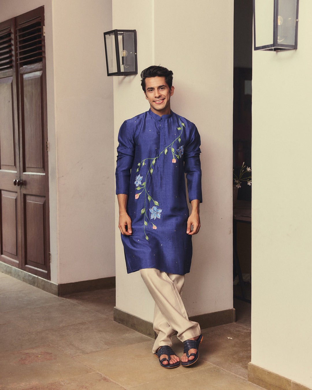 Rivaan Blue Handpainted Silk Kurta