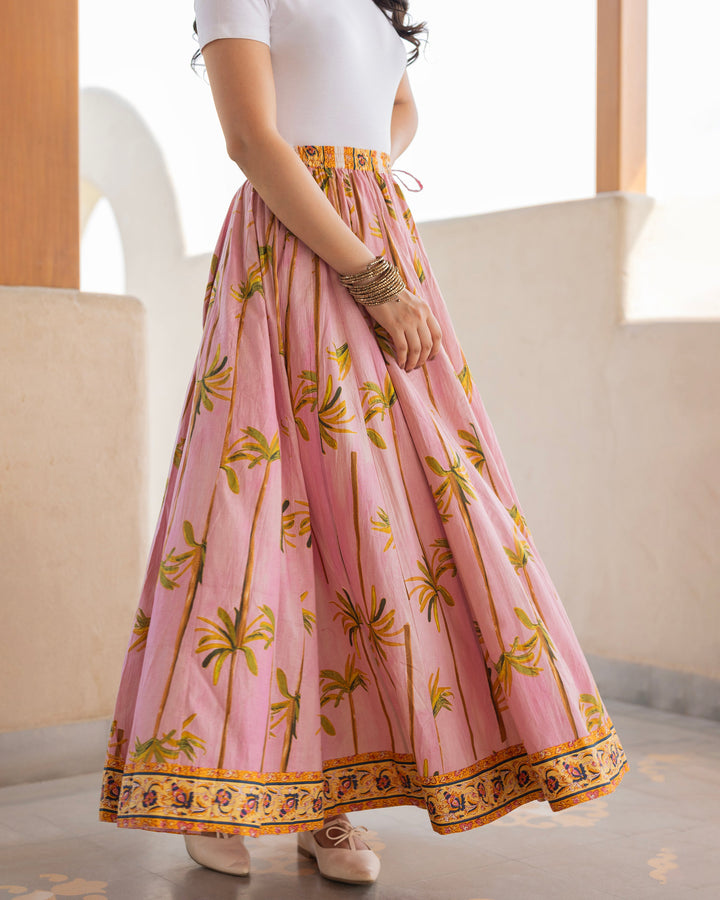 Tvesha Pink Printed Cotton Skirt