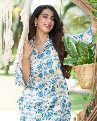 Banu Cream Printed Cotton Kurta Set