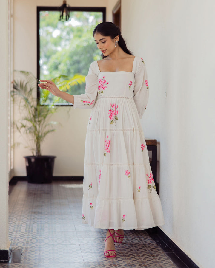 Whimsy White Handpainted Cotton Dress