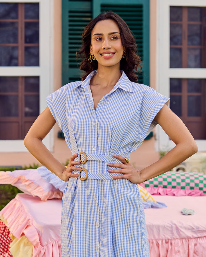 Son Blue Cotton Checks Dress