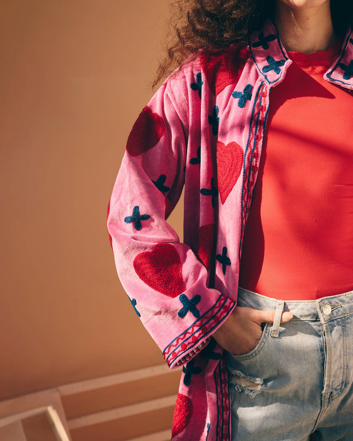 Rosalie Pink Velvet Suzani Jacket