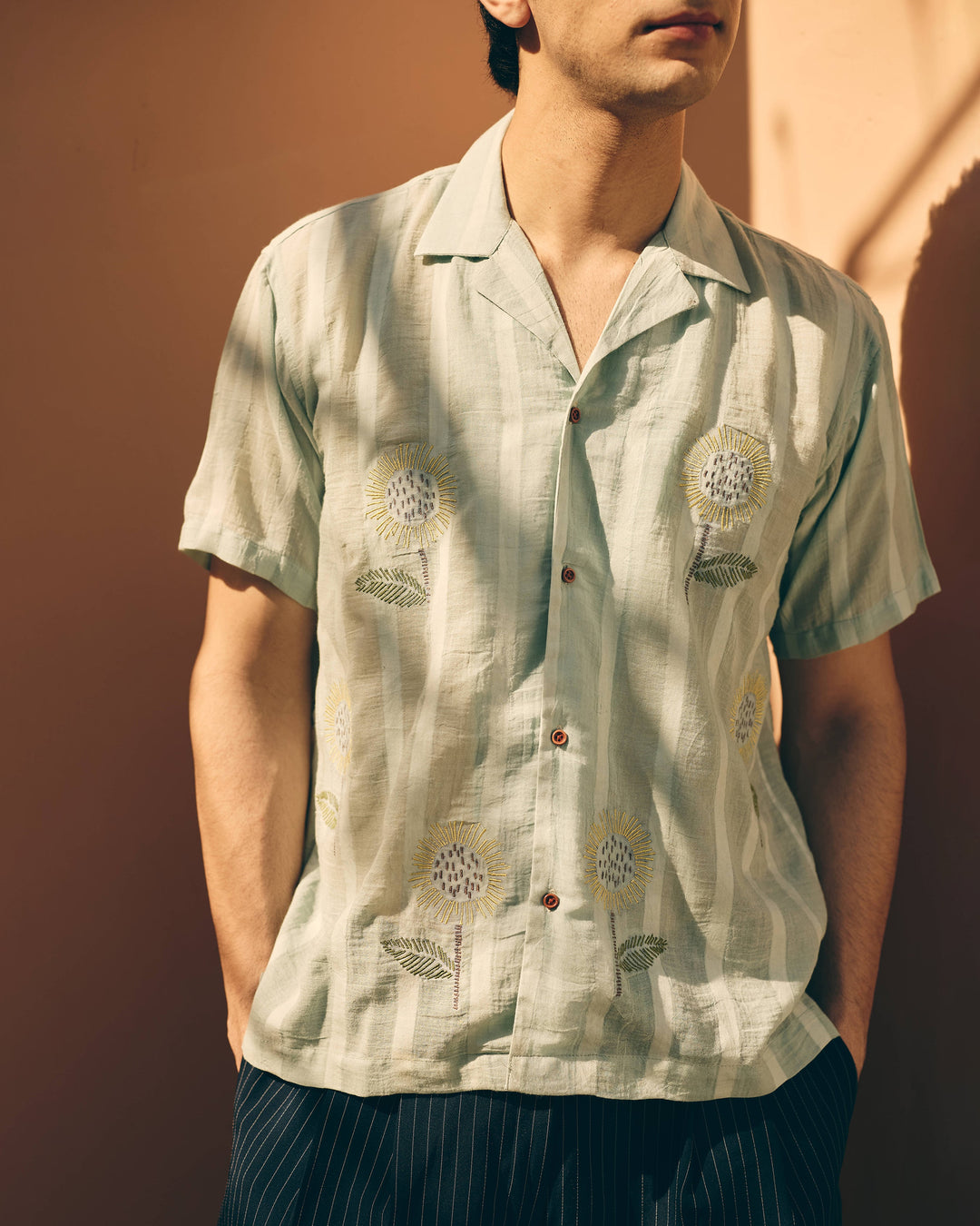 Sael Sage Cotton Dobby Embroidered Shirt
