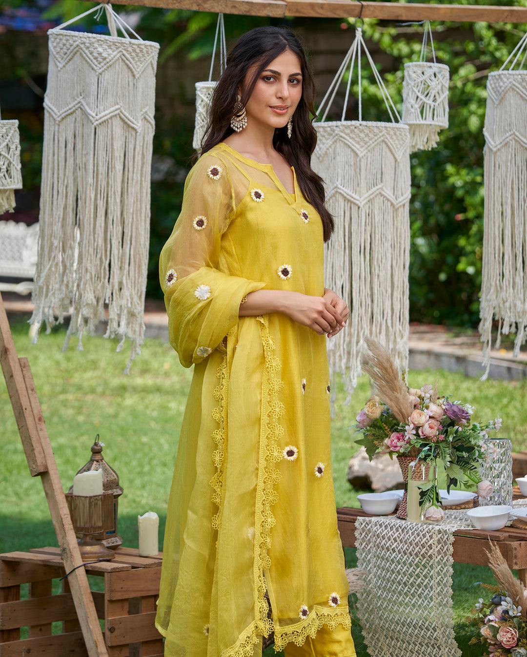 Murat Yellow Embroidered Organza Kurta Set