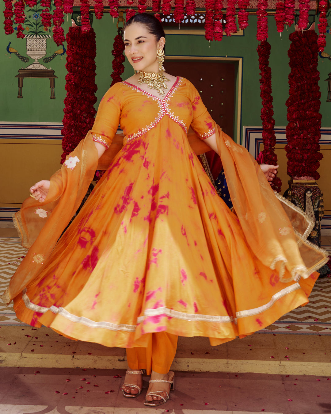 Sapna Orange Pink Tie Dye Muslin Suit Set