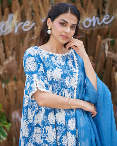 Anvika Blue Printed Cotton Suit Set