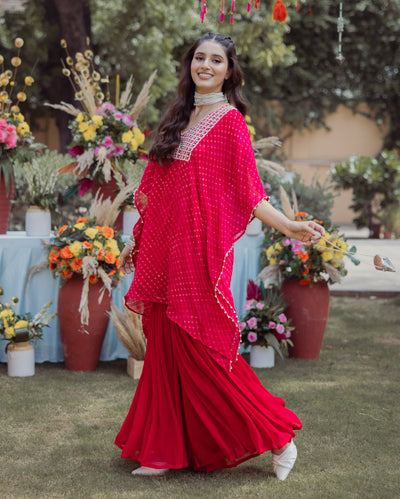 Chahat Red Leheriya Georgette Coord Set