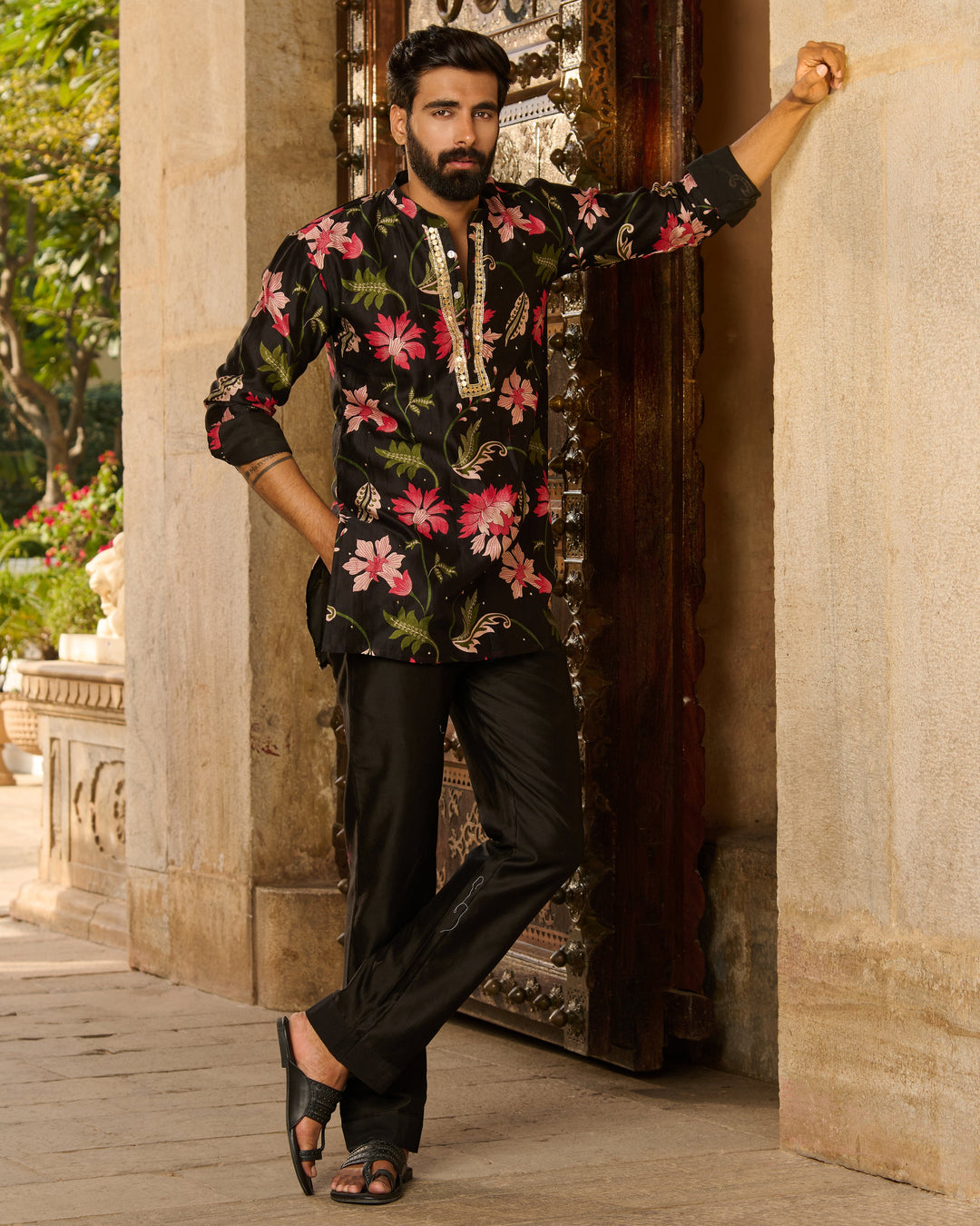 Keshav Black Printed Chanderi Kurta