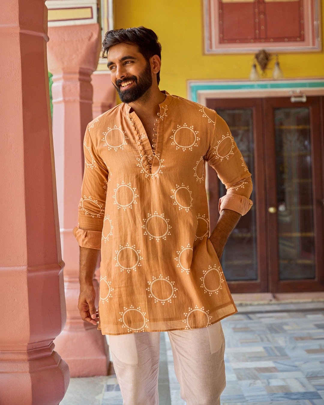 Devraj Brown Bandhani Chanderi Kurta
