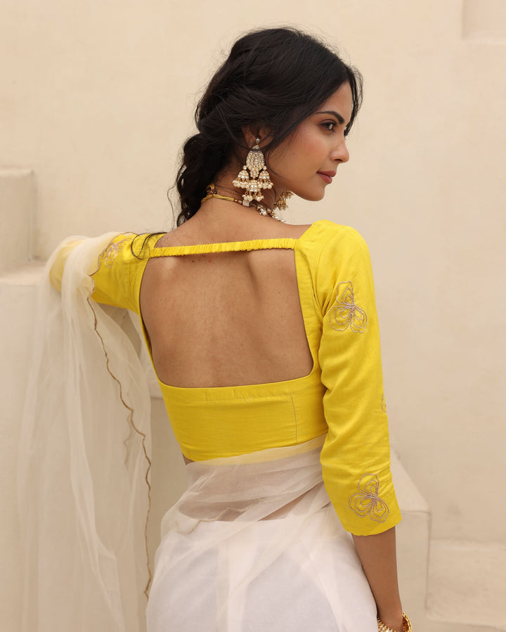 Kesar Yellow Chanderi Embroidered Blouse