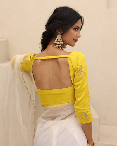 Kesar Yellow Chanderi Embroidered Blouse