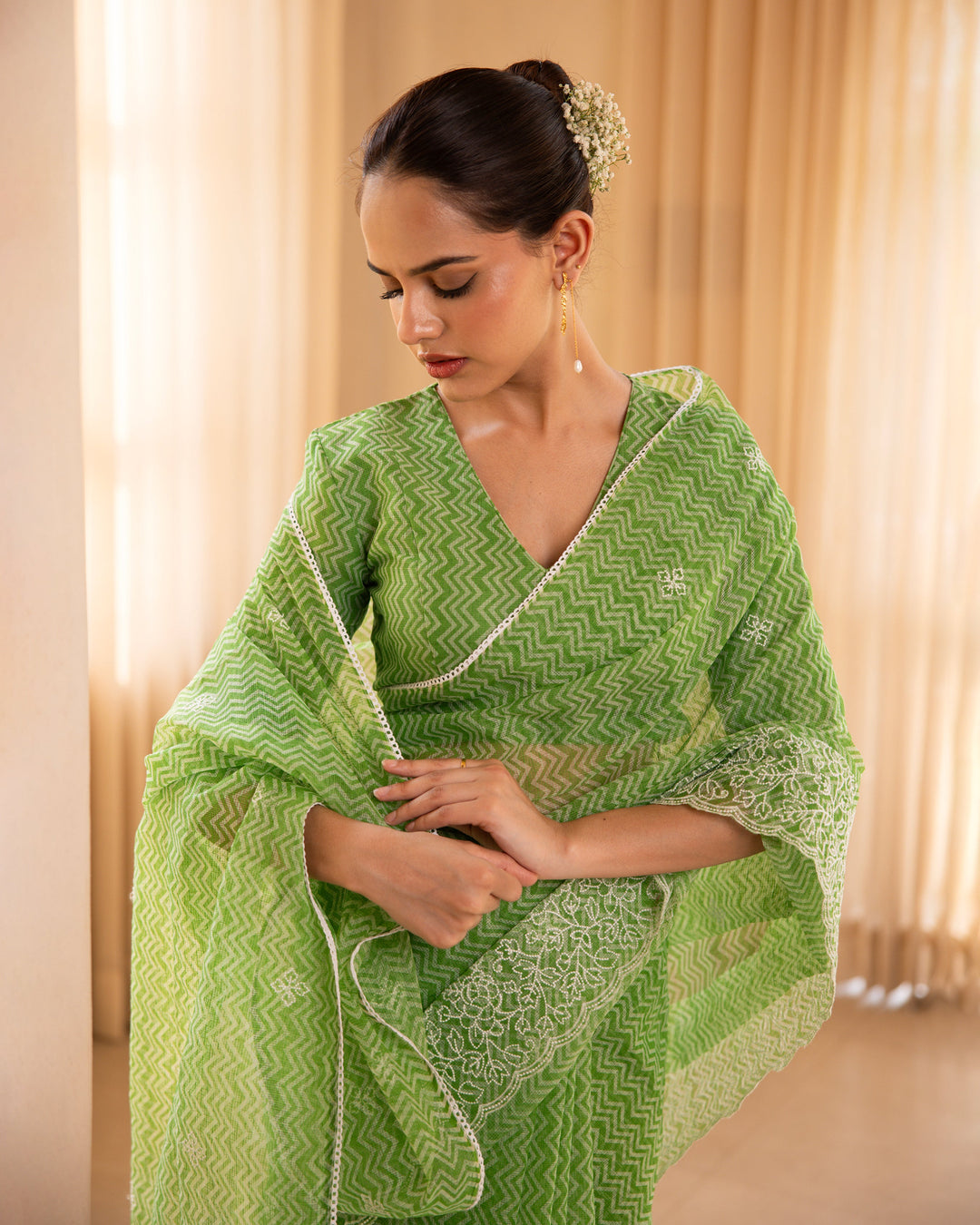 Nirmal Green Doria Embroidered Saree