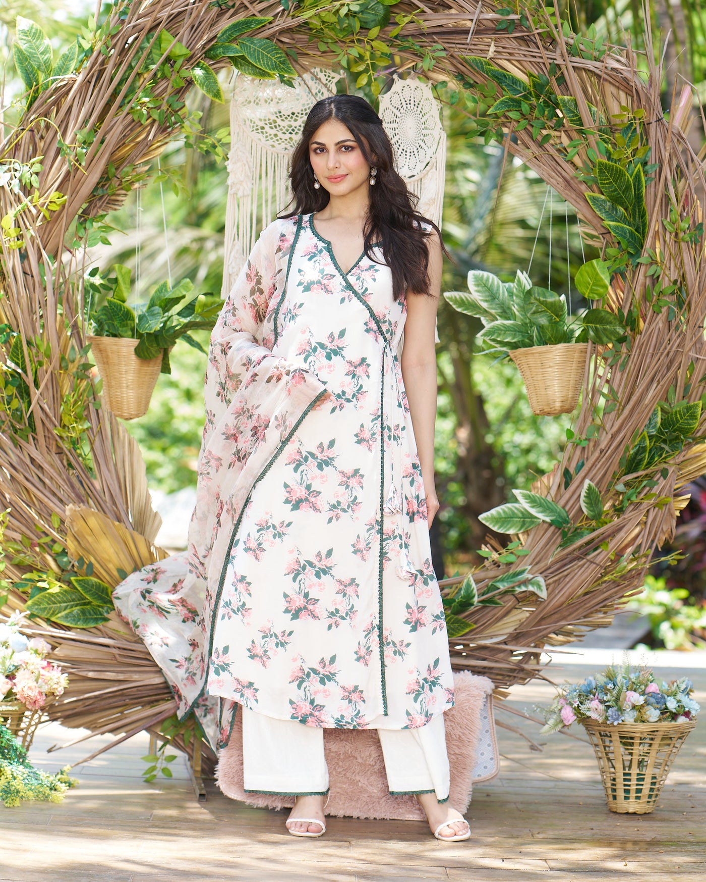 Rishika Off White Printed Silk Suit Set