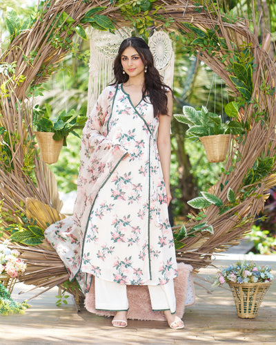 Rishika Off White Printed Silk Suit Set