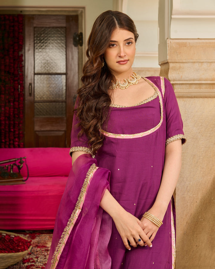 Luxe Purple Solid Chanderi Suit Set