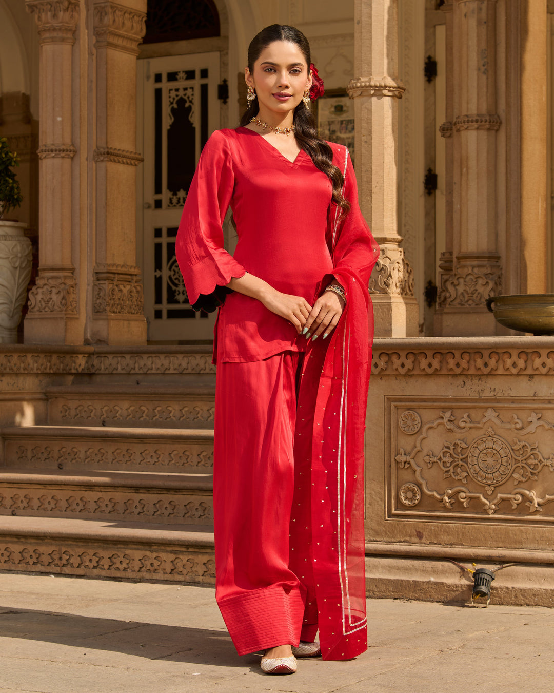Flux Red Solid Satin Farsi Salwar Set
