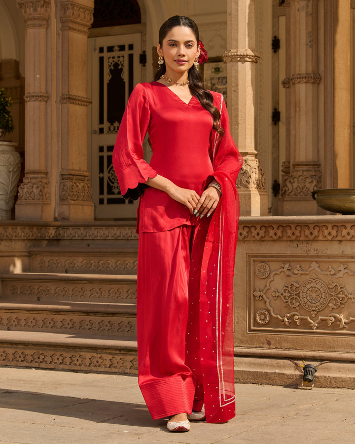 Flux Red Solid Satin Farsi Salwar Set