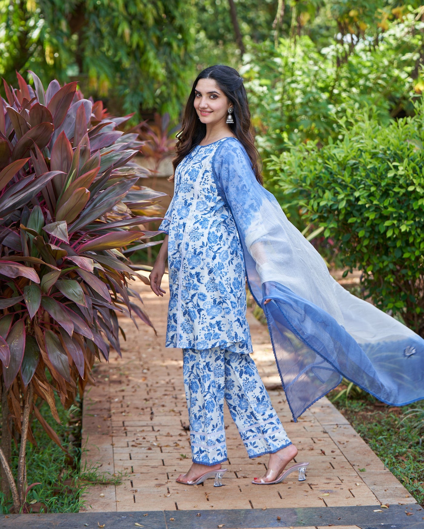Fresh Blue Printed Cotton Suit Set