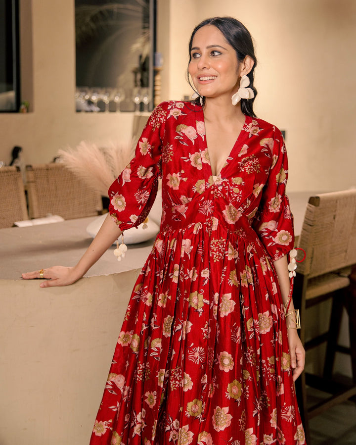 Sherrie Haze Red Cotton Printed Dress