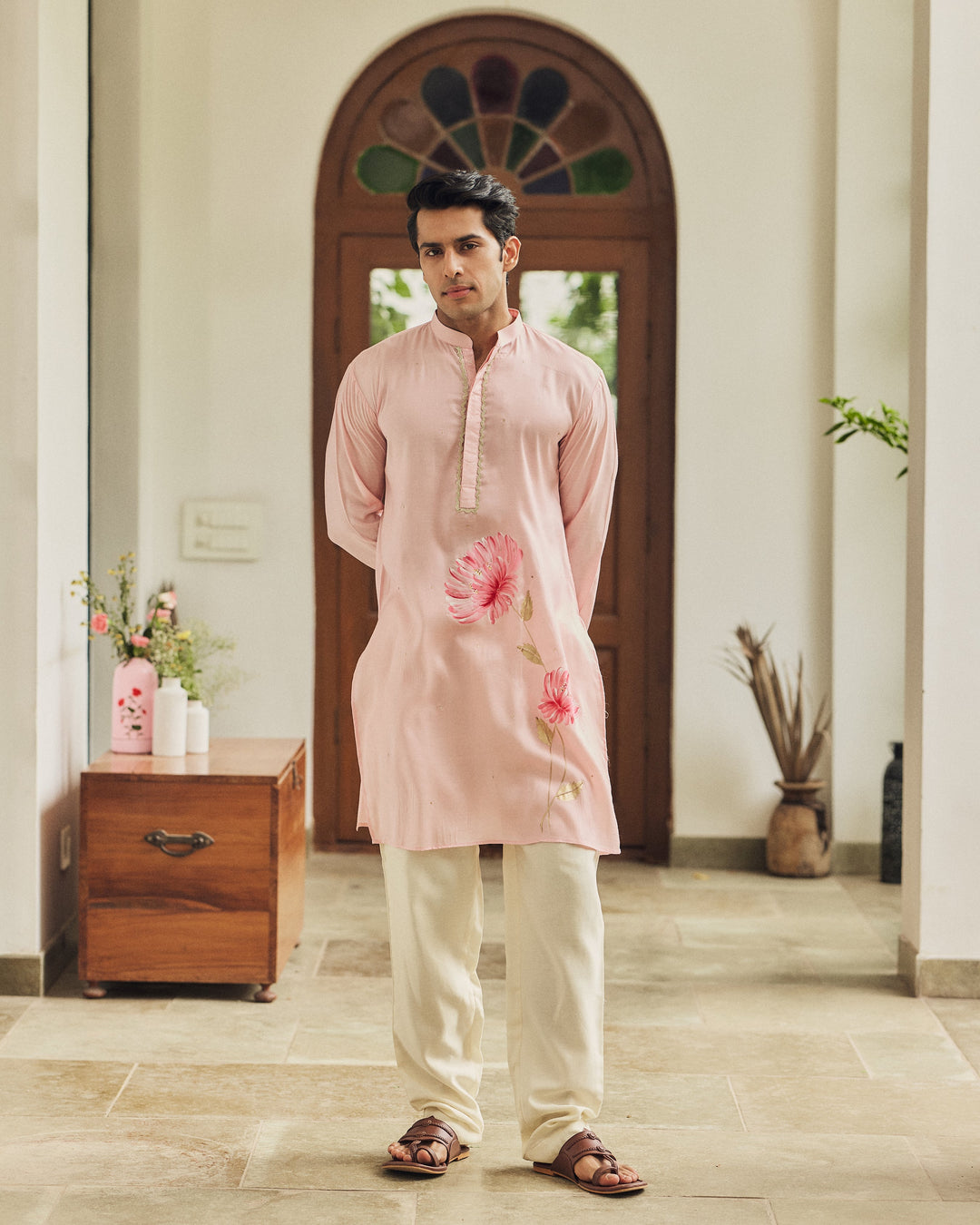 Zorav Pink Handpainted Muslin Kurta