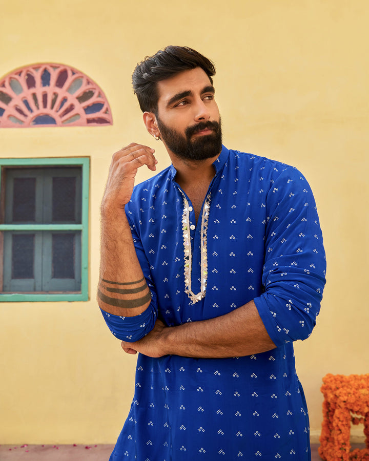 Maan Blue Bandhani Crepe Kurta