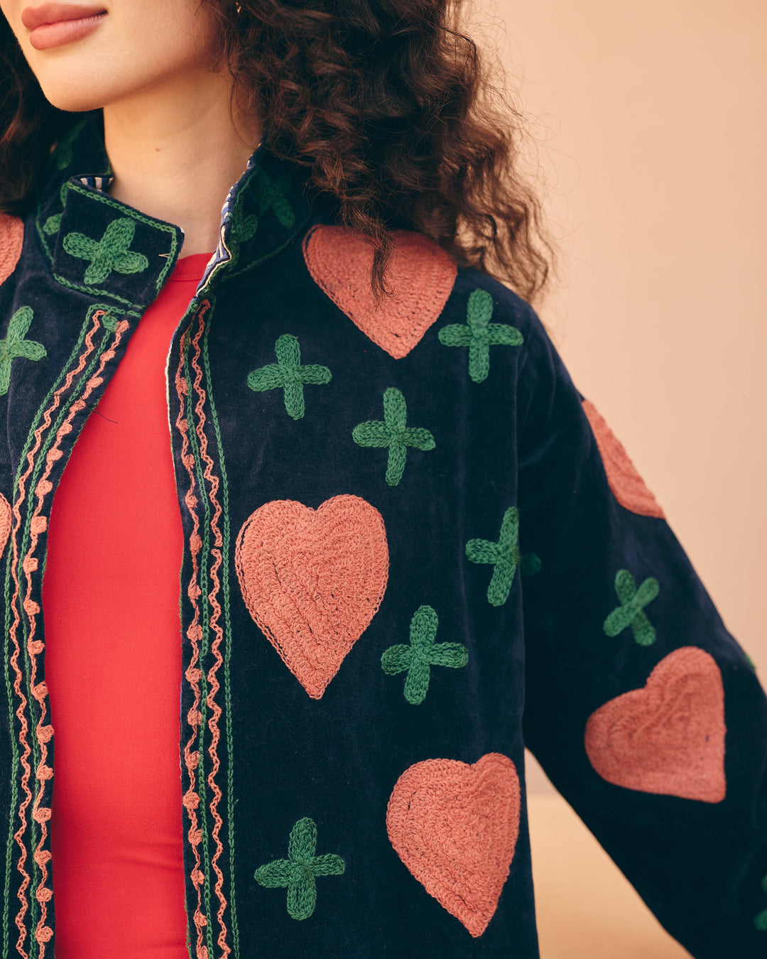 Heart Navy Velvet Suzani Jacket