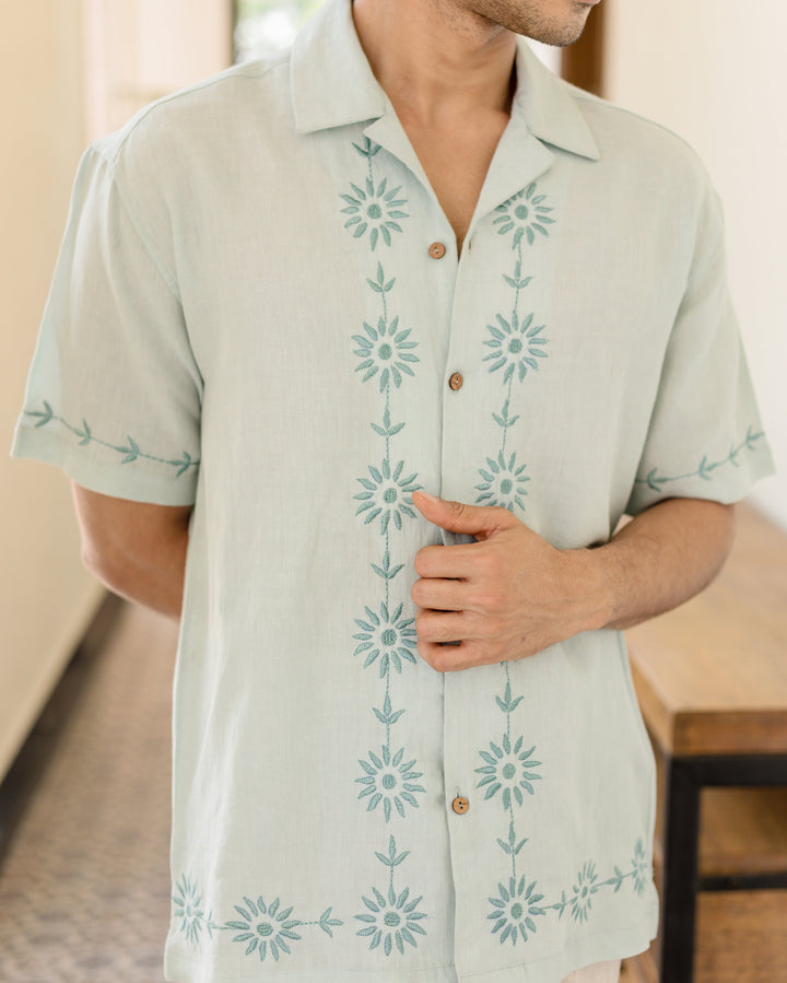 Kaiven Pastel Blue Embroidered Cotton Flex Shirt